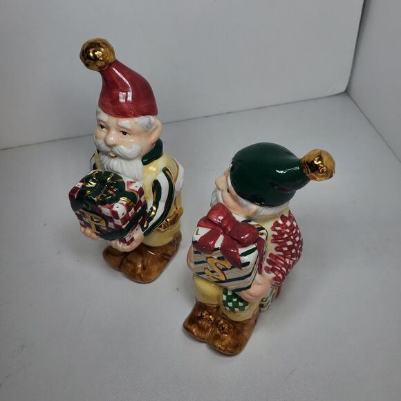 Vtg Santa Salt And Pepper Shaker Set Gold Accents Holiday Christmas Decor - Picture 3 of 6